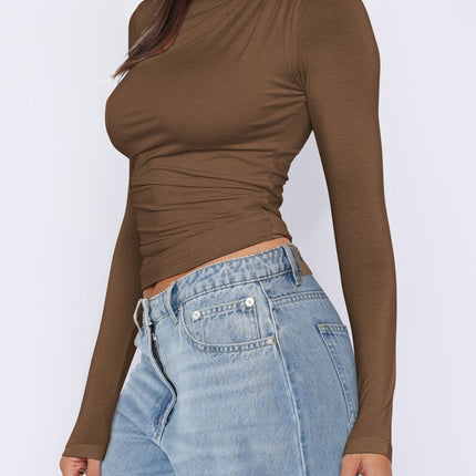 Ruched Asymmetrical Neck Long Sleeve T-Shirt