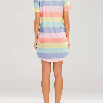 Striped Round Neck Short Sleeve Tee Dress