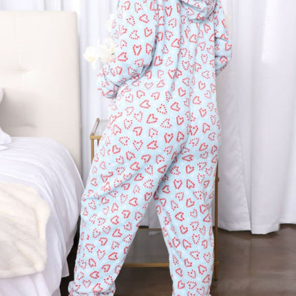 Printed Zip Up Long Sleeve Hooded Lounge Jumpsuit