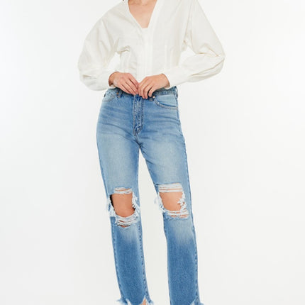 Kancan Distressed Frayed Hem Cropped Jeans