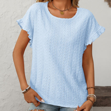 Mandy Eyelet Round Neck Short Sleeve Top