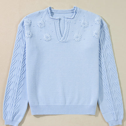 Daisy Notched Long Sleeve Sweater