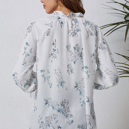 Double Take Floral Tie Neck Flounce Sleeve Blouse