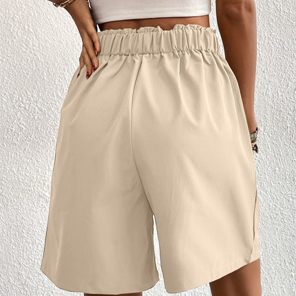 Pocketed Half Elastic Waist Shorts