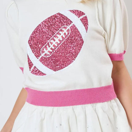 Sequin Football Round Neck Short Sleeve Top