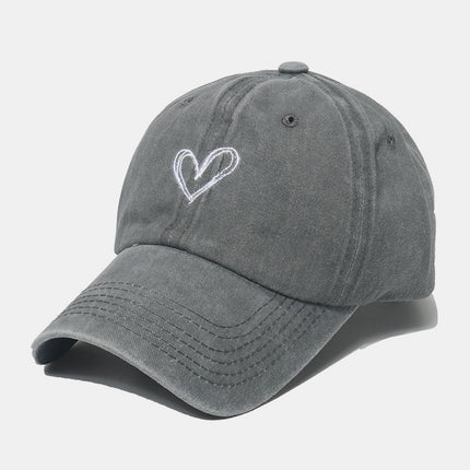 Embroidered Heart Washed Cotton Baseball Cap