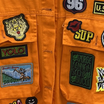 Embroidered Patch Button Up Long Sleeve Denim Jacket