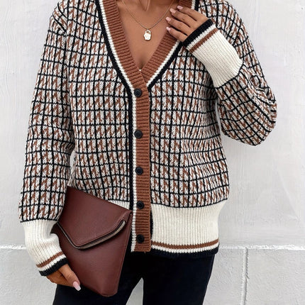 Plaid V-Neck Button Up Cardigan
