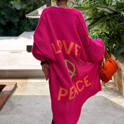 Letter Dropped Shoulder Long Sleeve Cardigan - Vickie Lynn's