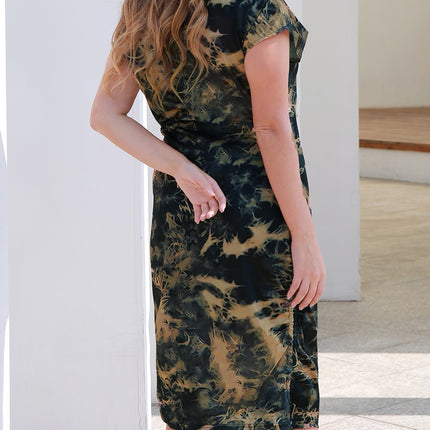 Plus Size Tie-Dye Round Neck Cap Sleeve Dress