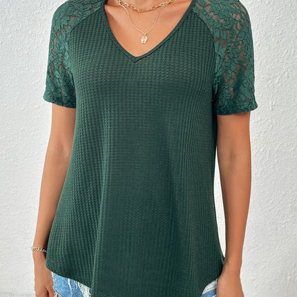 Lace Detail V-Neck Short Sleeve T-Shirt