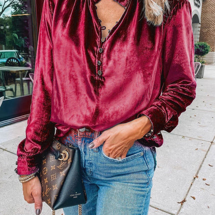 Half Button Long Sleeve Blouse