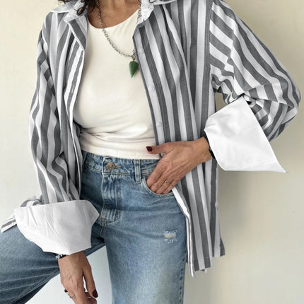 Striped Collared Neck Long Sleeve Shirt