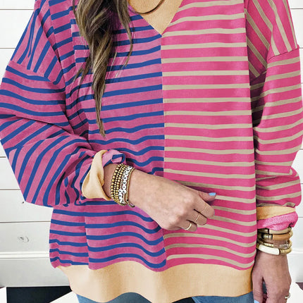 Contrast Stripes Round Neck Long Sleeve Sweatshirt