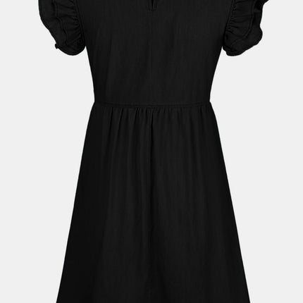 Full Size Ruffled Round Neck Cap Sleeve Denim Dress