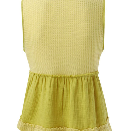 Waffle-Knit Frill V-Neck Tank