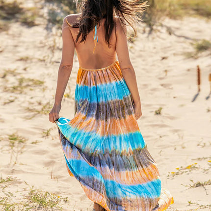 Tie-Dye Halter Neck Sleeveless Dress