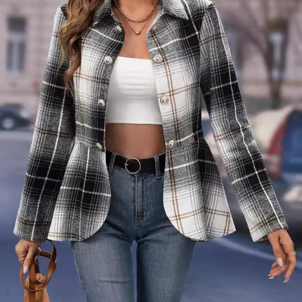 Plaid Button Up Long Sleeve Jacket