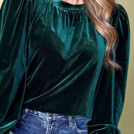 Ruched Round Neck Long Sleeve Blouse