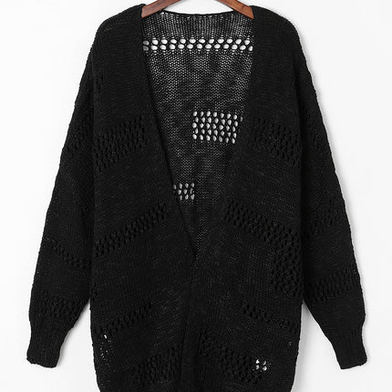 Openwork Open Front Long Sleeve Cardigan