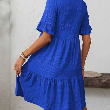 Mandy Ruffled Ruched Round Neck Half Sleeve Dress