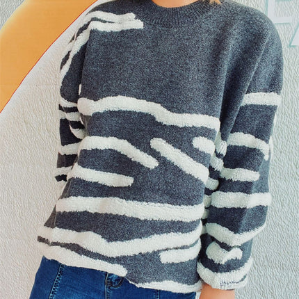 Contrast Round Neck Long Sleeve Sweater