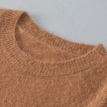 Fuzzy Round Neck Half Sleeve Sweater