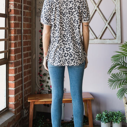 Heimish Leopard Round Neck Petal Sleeve T-Shirt