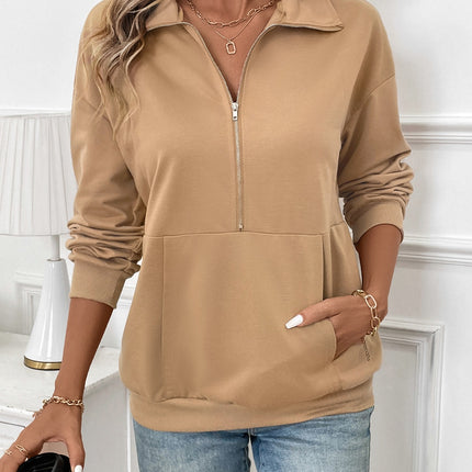 Half Zip Kangaroo Pocket Long Sleeve Sweatshirt