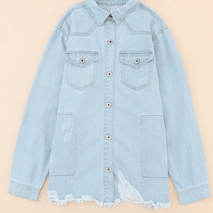 Flap Pocket Raw Hem Denim Jacket