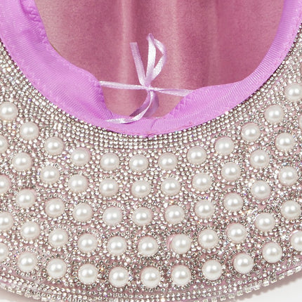 Fame Pave Rhinestone Pearl Trim Cowboy Hat