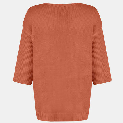 V-Neck Three-Quarter Sleeve Knit Top