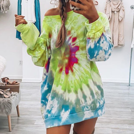 Full Size Tie-Dye Round Neck Long Sleeve Dress