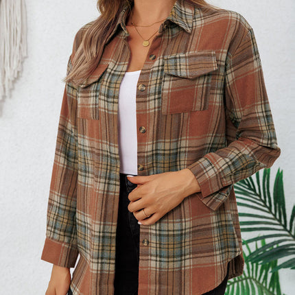 Plaid Collared Neck Button Up Long Sleeve Shirt