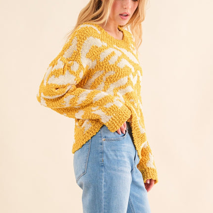 And The Why Full Size Textured Pattern Contrast Sweater