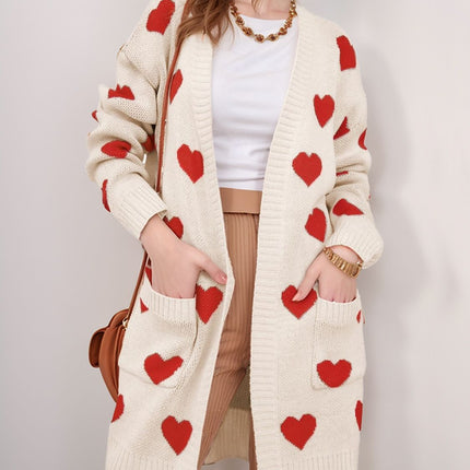 Heart Open Front Long Sleeve Cardigan