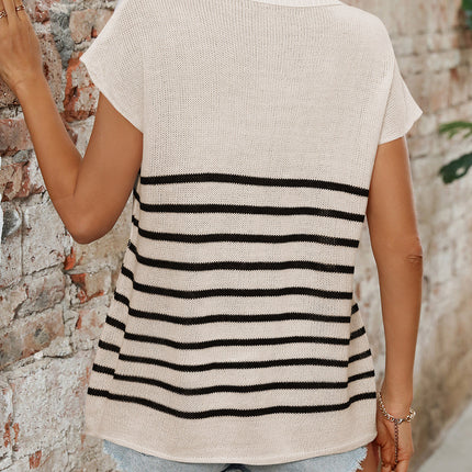 Striped Round Neck Short Sleeve Knit Top