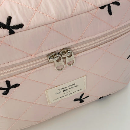 Bow Embroidered Quilted Storage Bag with Zip