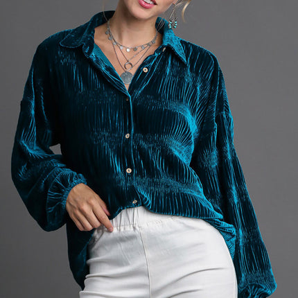 Umgee Ruched Tiered Button Up Shirt