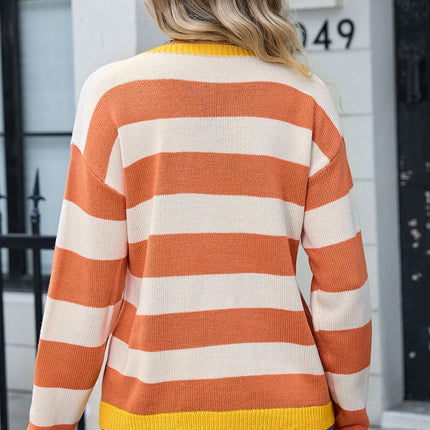 Striped Round Neck Dropped Shoulder Sweater