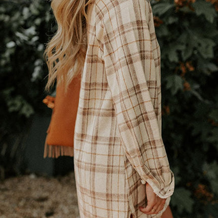 Plaid Collared Neck Long Sleeve Mini Shirt Dress