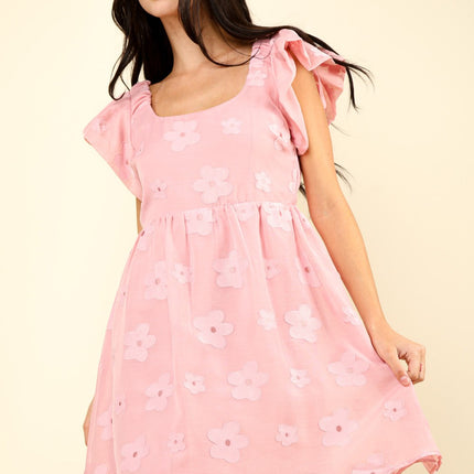 VERY J Flower Embroidered Organza Mini Dress