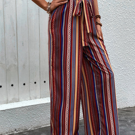 Tied Geometric Wide Leg Pants