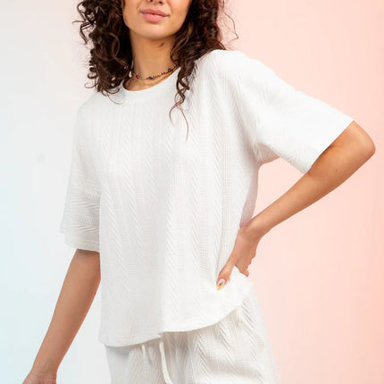 Textured Round Neck Top and Shorts Set