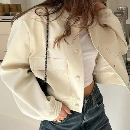 Pocketed Snap Down Baseball Collar Jacket