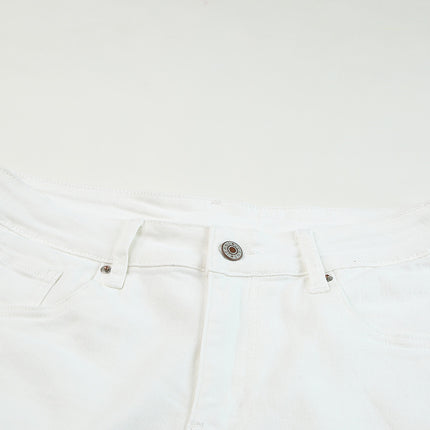 Frayed Hem Distressed Denim Shorts with Pockets