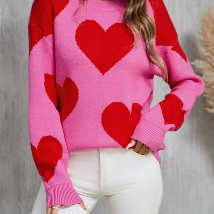 Angel Wings Contrast Heart Dropped Shoulder Long Sleeve Sweater