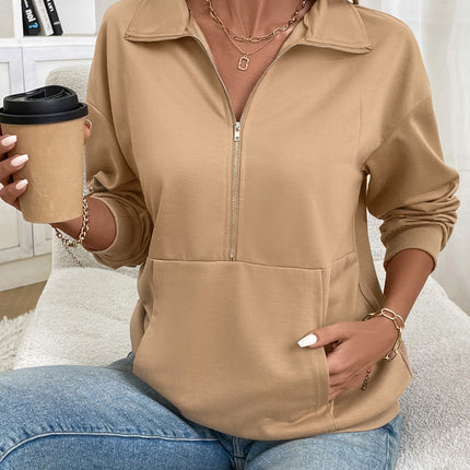 Half Zip Kangaroo Pocket Long Sleeve Sweatshirt