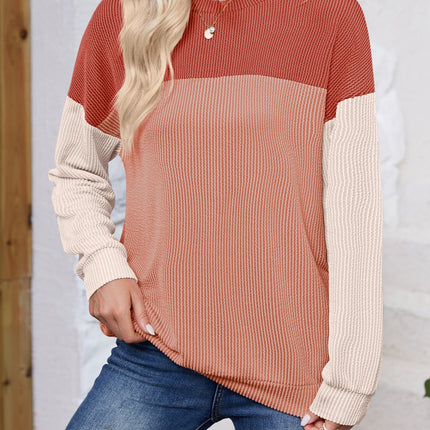 Lovelet Color Block Round Neck Long Sleeve Sweatshirt