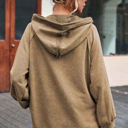 Waffled Knit Exposed Seam Drawstring Hoodie